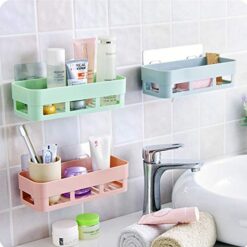 Casa Azul Wall Mount Adhesive Bathroom Shelf Storage Organizer Reusable Rack Basket Storage Organizer for Bathroom Kitchen (Pack of 1) - Multicolour