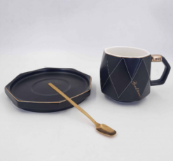 Diamond Cut Textured Ceramic Cup and Saucer